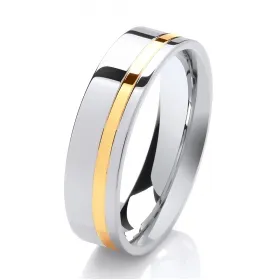 BiMetal Flat Court - Narrow Offset Stripe Wedding Ring 